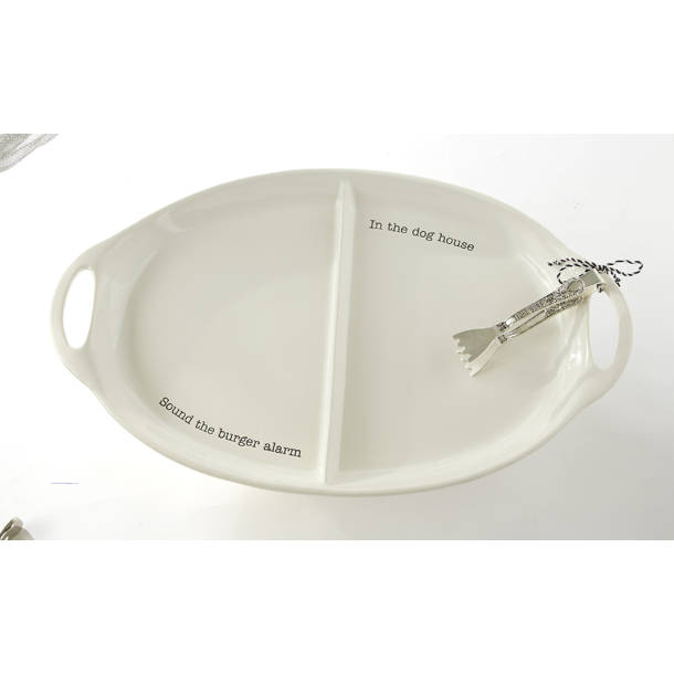 Mud Pie White Shell Chip And Dip Server Set - Terracotta With Rattan Spreader (3.75" X 10.5")